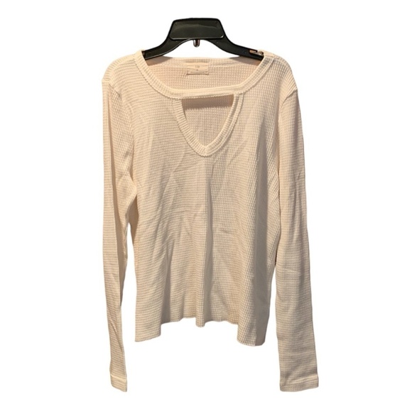 T. LA Cutout Thermal Waffle Knit Top Ivory XS - Picture 1 of 5